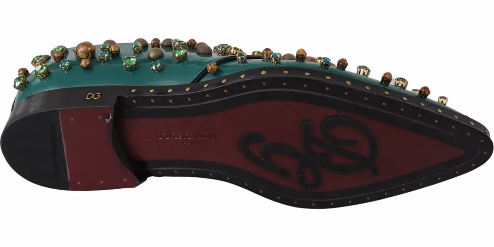 Dolce & Gabbana Green Leather Crystal Dress Broque Shoes