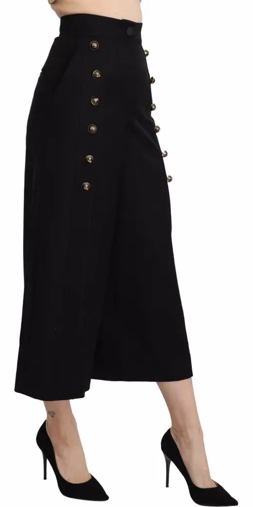 Dolce & Gabbana Black Wide Wool Leg Cropped Trouser Pant