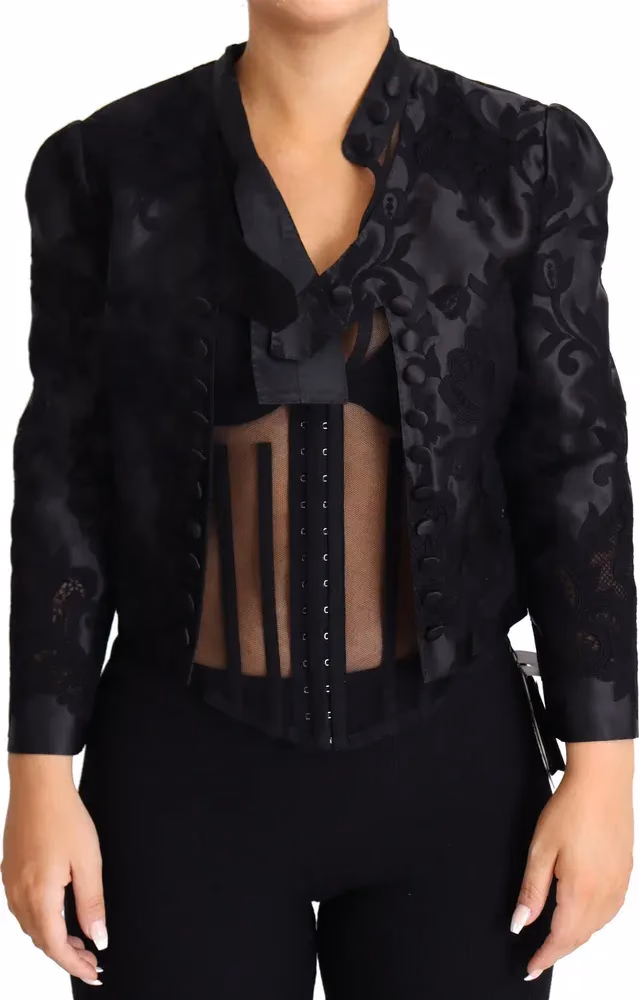 Dolce & Gabbana Black Lace Sheer Corset Organza Silk Jacket
