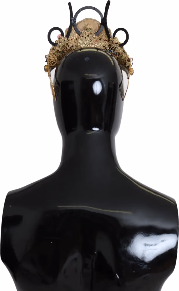 Dolce & Gabbana Gold Brass Floral Crystals LED Lights Crown Tiara Diadem