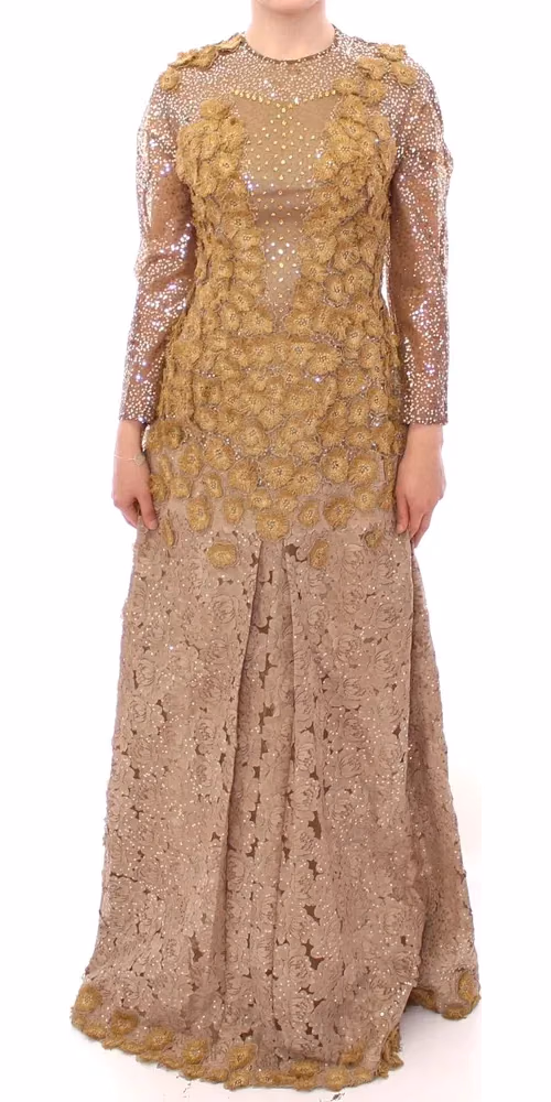 Lanre Da Silva Ajayi GOLD Long Lace Maxi Crystal Dress