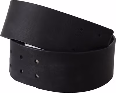 Black Genuine Leather Wide Logo Waist Belt