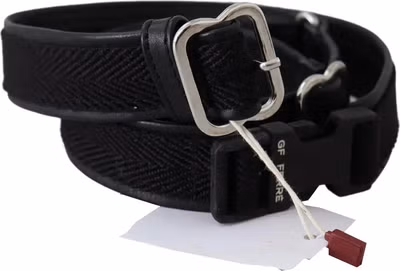 Black Leather Silver Chrome Metal Buckle Belt