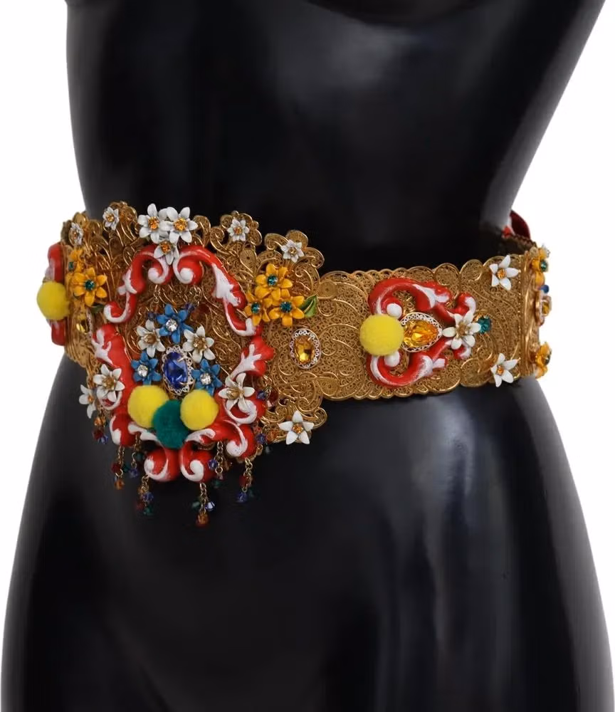 Dolce & Gabbana Embellished Floral Crystal Wide Waist Carretto Belt