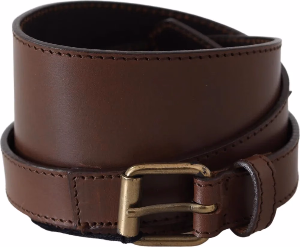 PLEIN SUD Brown Wide Leather Rustic Gold Metal Buckle Dark