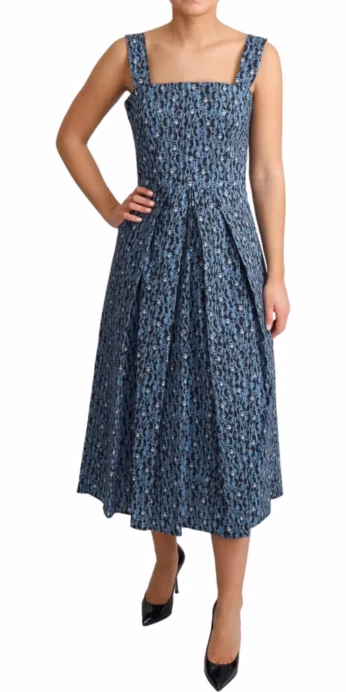 Dolce & Gabbana Blue Heart Cotton A-Line Stretch Dress