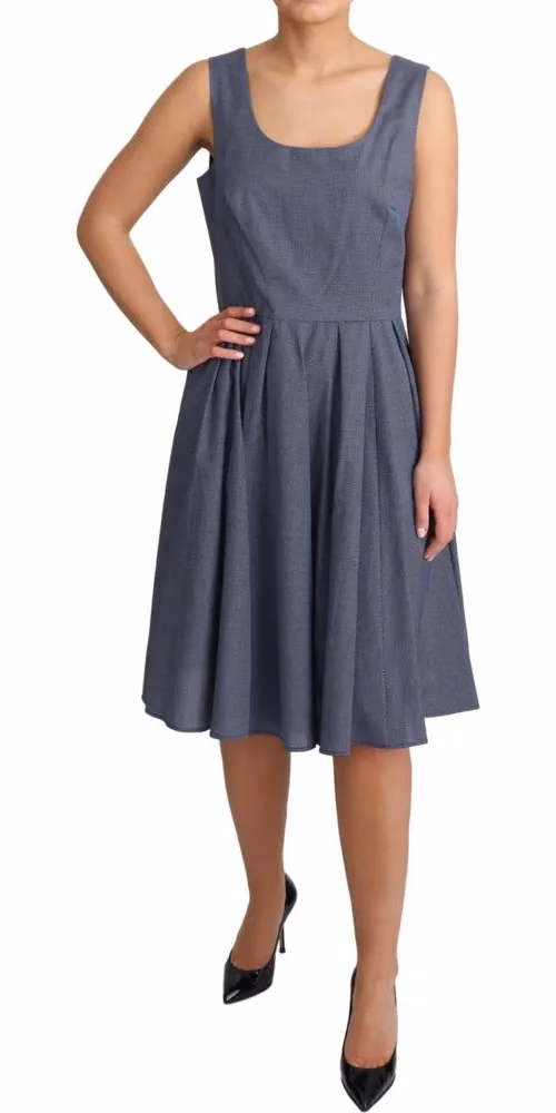 Dolce & Gabbana Blue Polka Cotton A-Line Stretch Dress