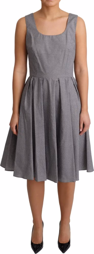 Dolce & Gabbana Blue Beige Geometric Cotton A-Line Dress