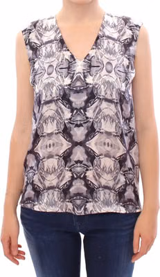 Gray Blue Silk Sleeveless Top Shirt Blouse