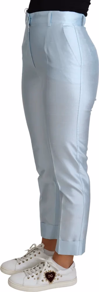 Dolce & Gabbana Light Blue Silk Cropped Tapered Trouser Pants