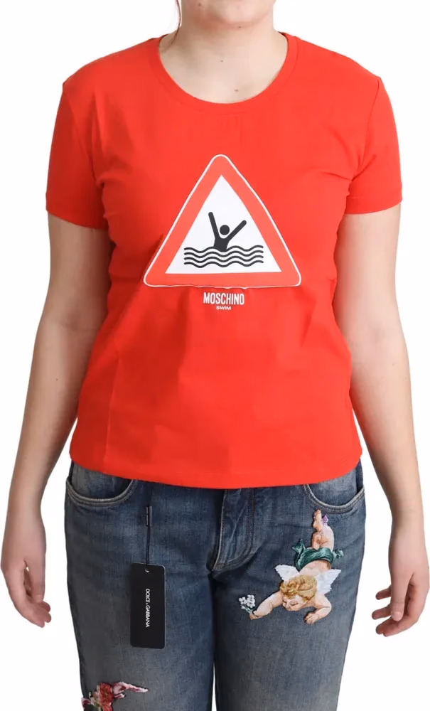 Moschino Red Cotton Swim Graphic Triangle Print  T-shirt