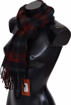 Black Red Check Wool Unisex Neck Wrap Fringes Scarf