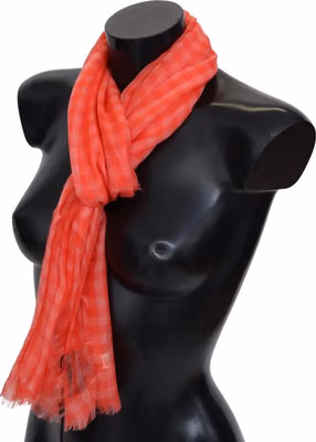 Orange Check Cashmere Unisex Wrap Fringes Scarf