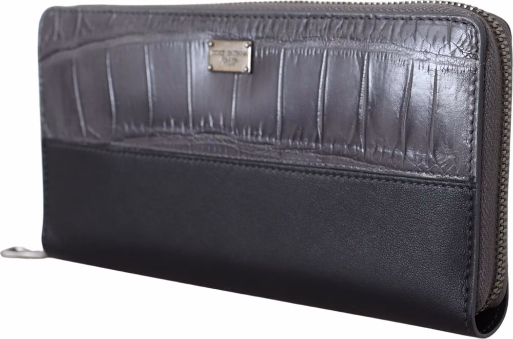 Dolce & Gabbana Black Zip Around Continental Clutch Leather Wallet