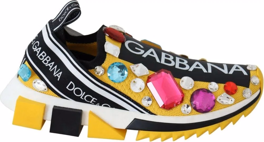 Dolce & Gabbana Yellow Multicolor Crystals Sneakers Shoes