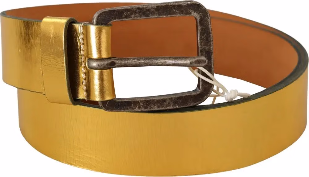 John Galliano Gold Genuine Leather Rustic Silver Buckle Waist Belt