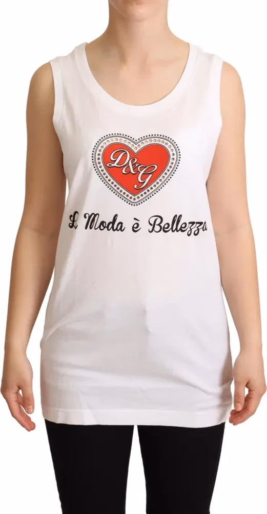 Dolce & Gabbana White La Moda Crystal Tank Top T-shirt