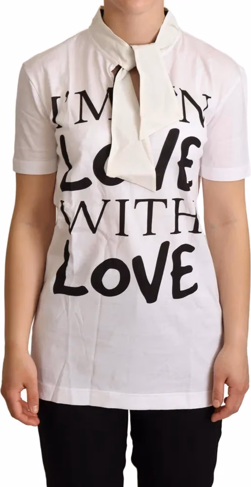 Dolce & Gabbana White Cotton Silk I'm In Love Top T-shirt