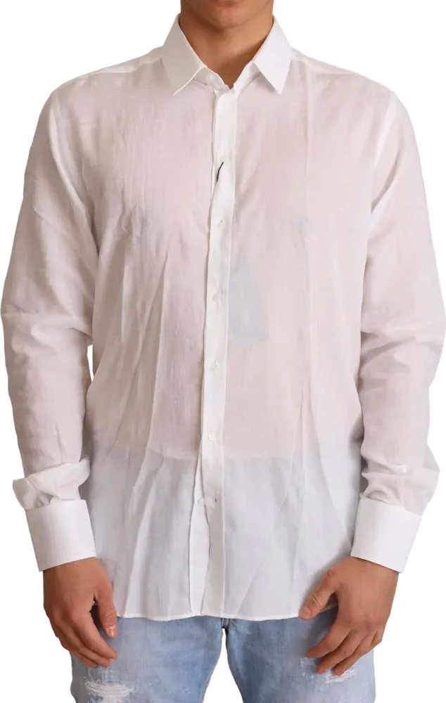 Dolce & Gabbana White Cotton Floral Pattern MARTINI Shirt