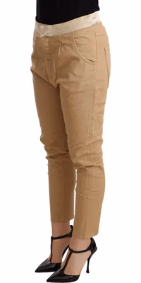Beige Mid Waist Slim Fit Skinny Stretch Trouser