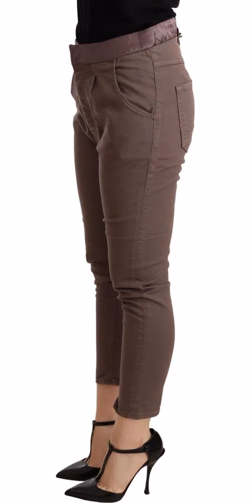 CYCLE Brown Mid Waist Cropped Skinny Stretch Trouser