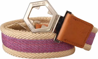Multicolor Leather Silver Hexagon Logo Buckle Belt
