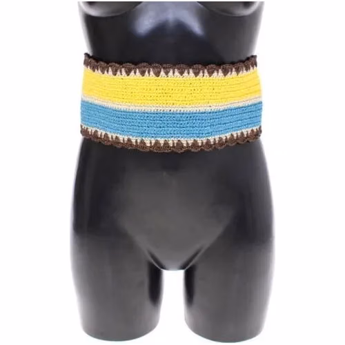 Dolce & Gabbana Yellow Striped Wide Waist Raffia Belt