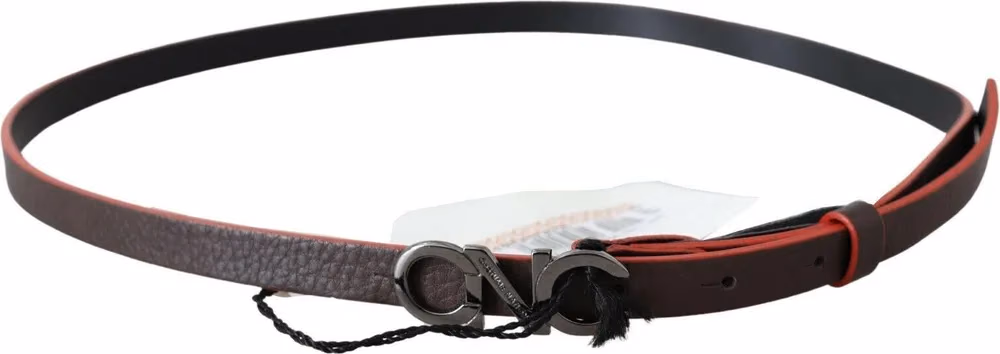 Costume National Black Maroon Skinny Leather Buckle Waist Belt