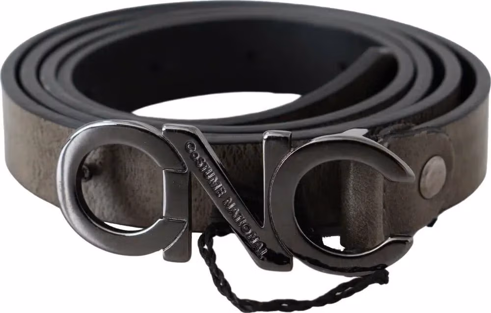 Costume National Dark Brown Leather Letter Logo Buckle Belt