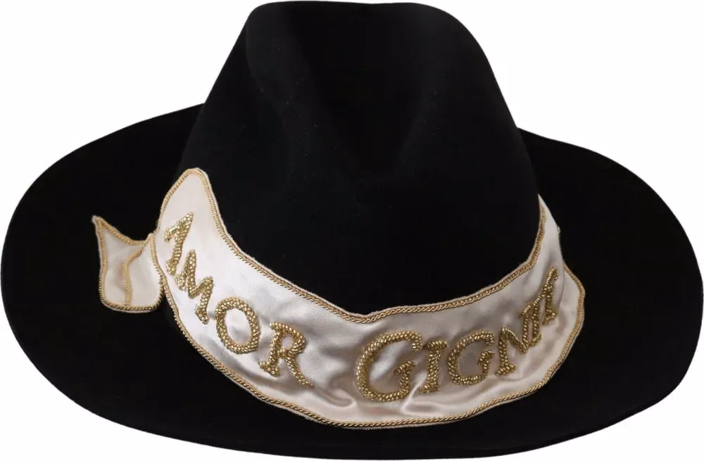Dolce & Gabbana Black Lapin Amor Gignit Wide Brim Panama Hat