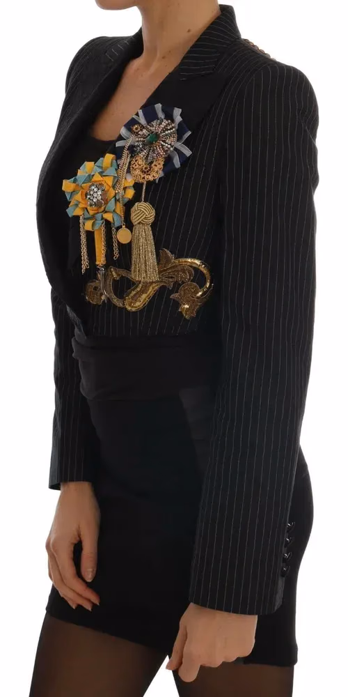 Dolce & Gabbana Dark Gray Crystal Fairy Tale Blazer Jacket