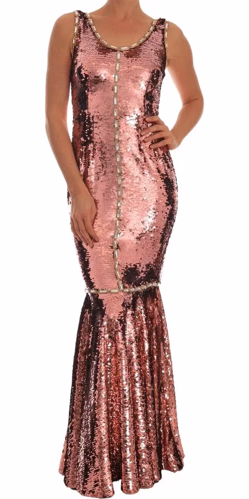 Dolce & Gabbana Pink Sequined Sheath Crystal Dress Gown