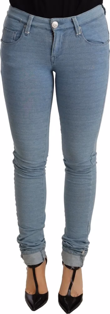 Acht Blue Cotton Stretch Hem Slim Fit Women Denim Trouser