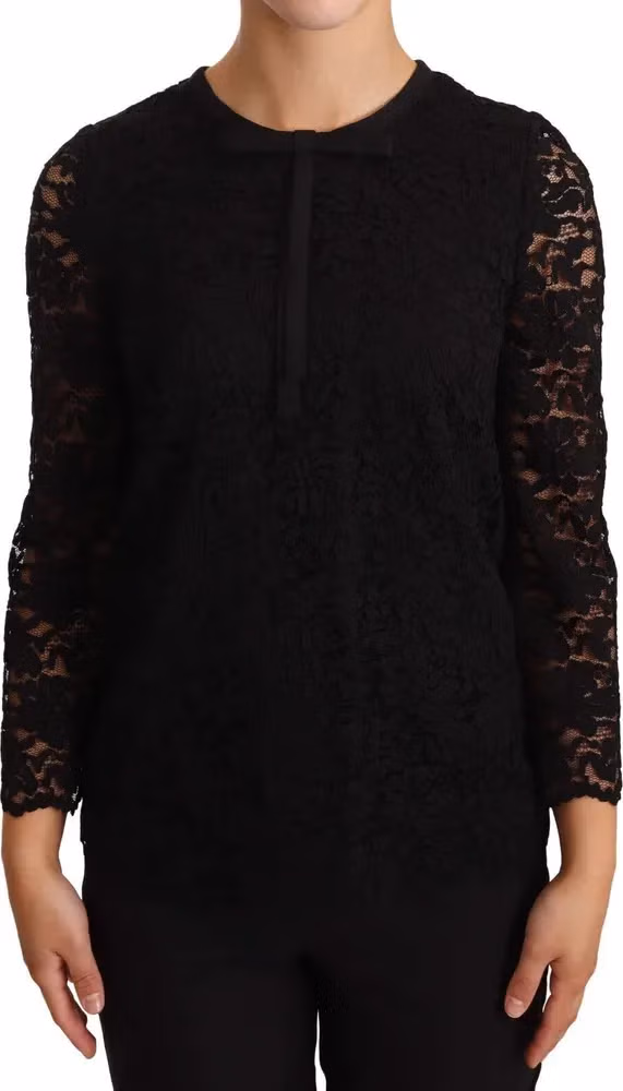 Dolce & Gabbana Black Floral Lace Nylon Blouse Top