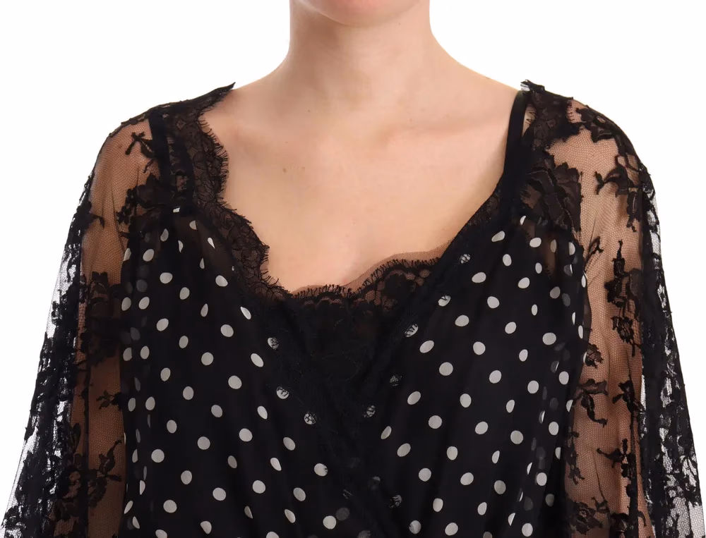 Dolce & Gabbana Black Lace Floral Polka Maxi Capri Dress
