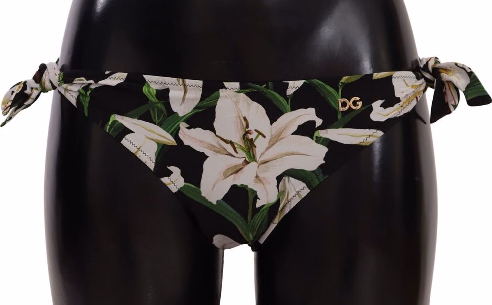 Dolce & Gabbana Bikini Bottom Black Lily Print Swimsuit Swimwear