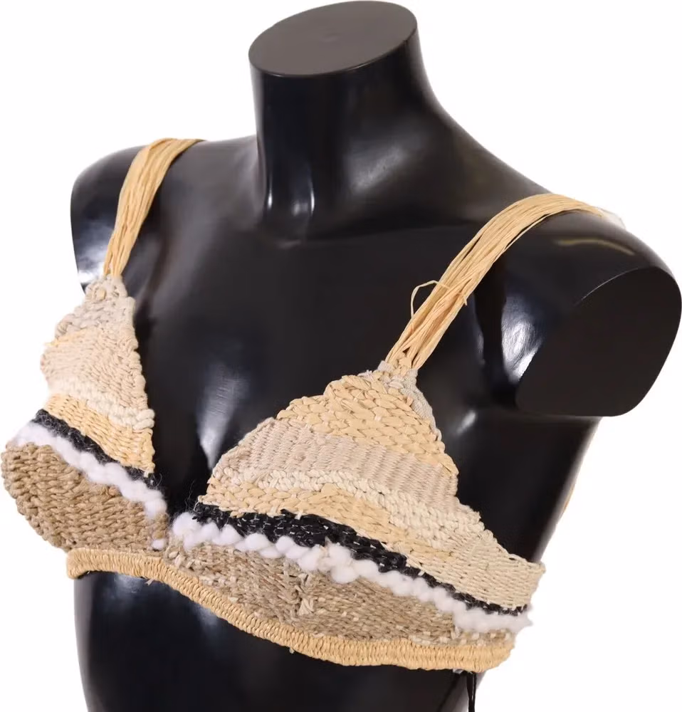 Dolce & Gabbana Beige Straw Raffia Woven Crochet Cover Up Top