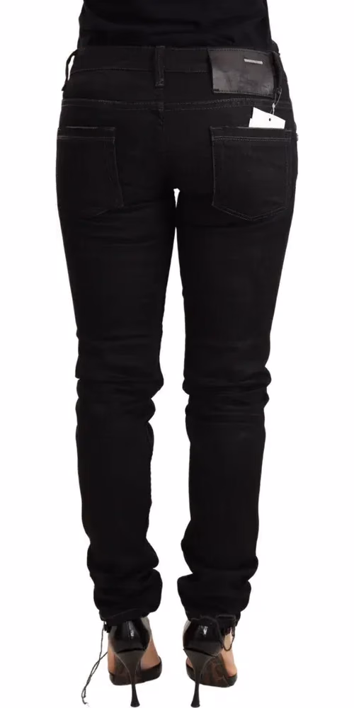 Acht Black Washed Cotton Slim Fit Denim Low Waist Trouser Jeans