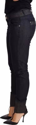 Blue Skinny Folded Hem Denim Trouser Cotton Jeans