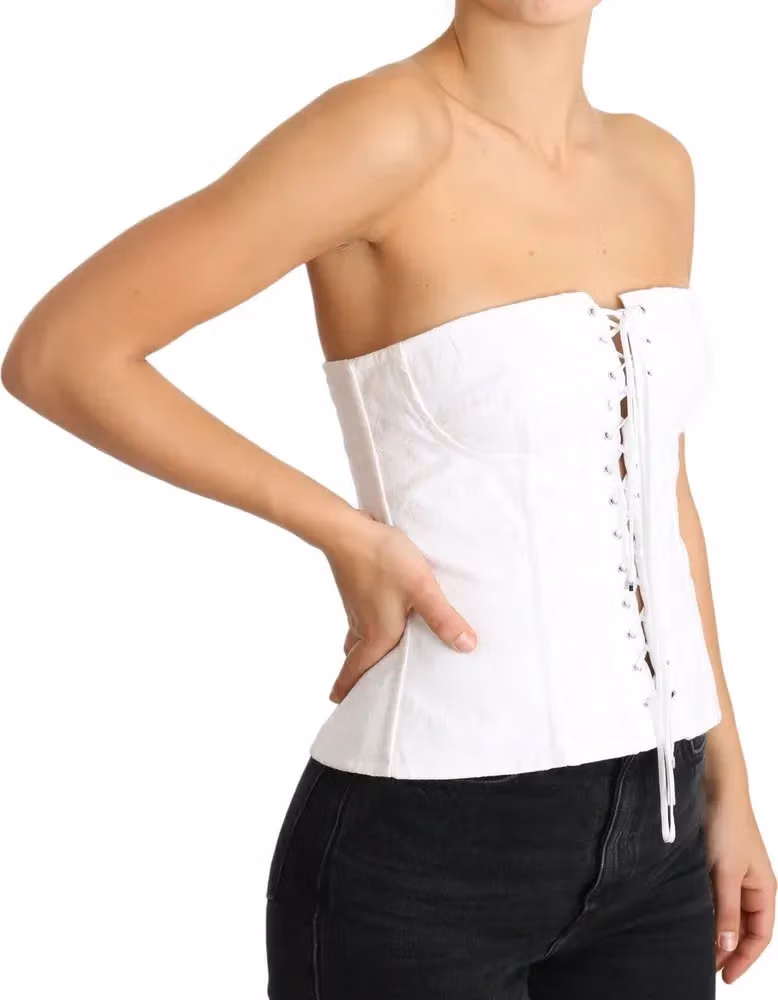Dolce & Gabbana White PALERMO Bustier Cotton Top Corset