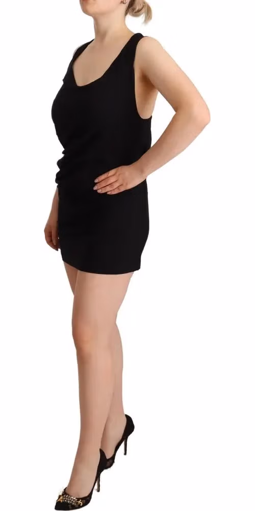 Roberto Cavalli Black Sleeveless Cotton Sheath Mini Dress