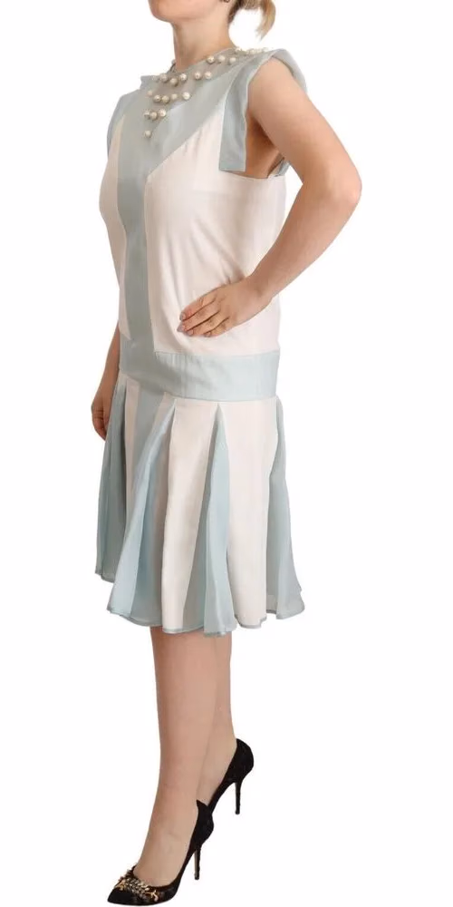 Sergei Grinko Multicolor Faux Pearl Sleeveless Shift Midi Dress