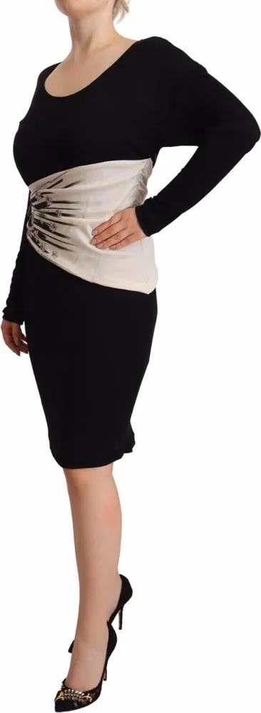 Roberto Cavalli Black Silver Sheath Knee Length Dress