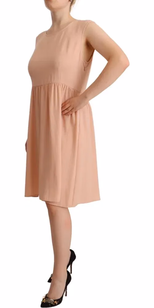 Twinset Beige Polyester Sleeveless Shift Knee Length Dress