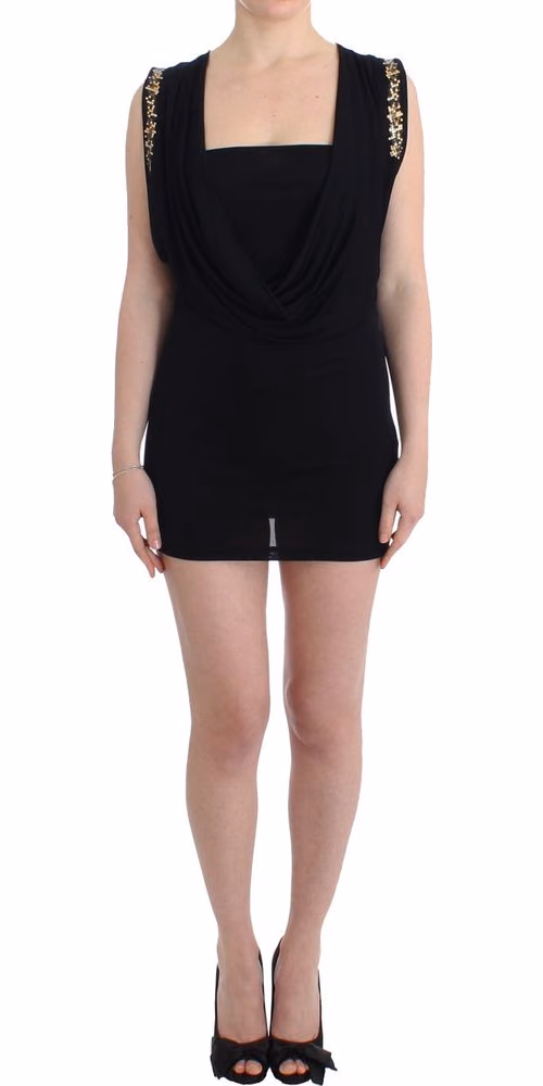 Roccobarocco Black Embellished Jersey Mini Sheath Short Dress