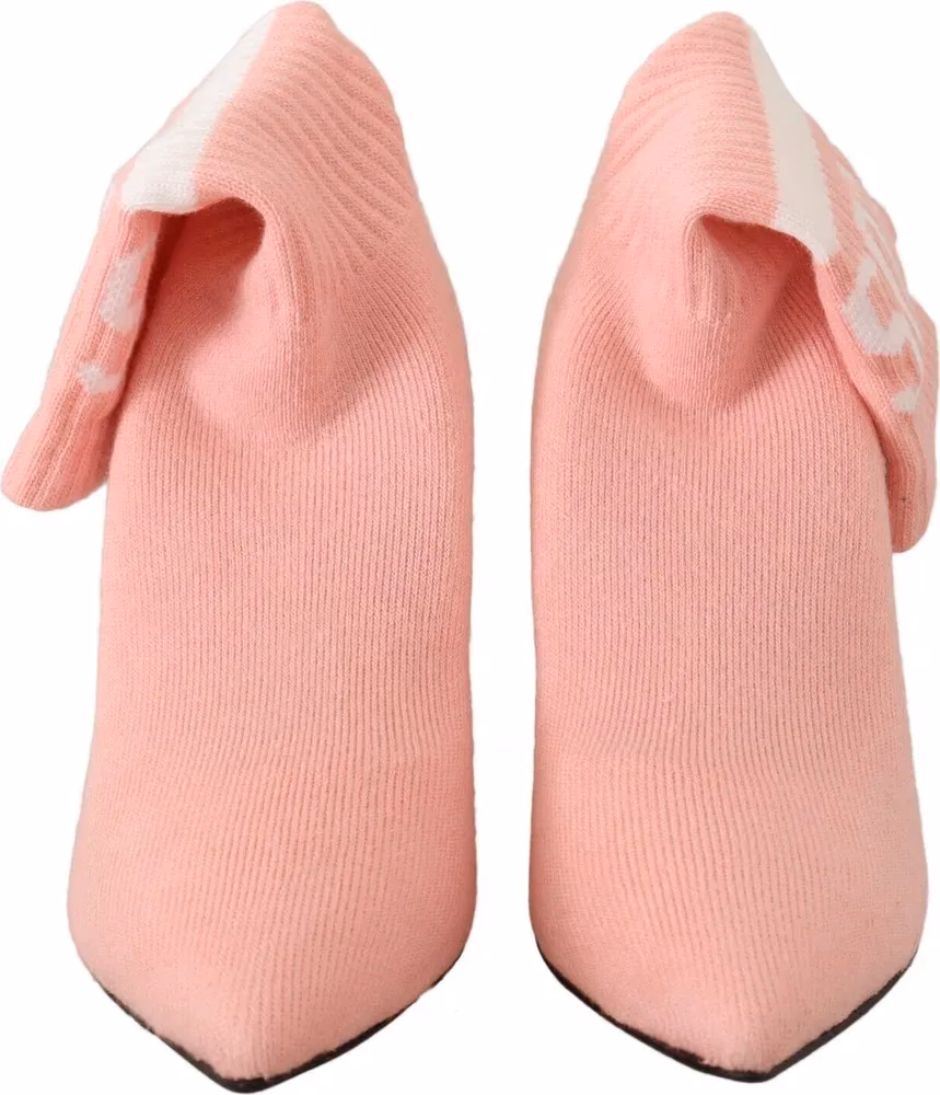 GCDS Pink Suede Logo Socks Block Heel Ankle Boots Shoes