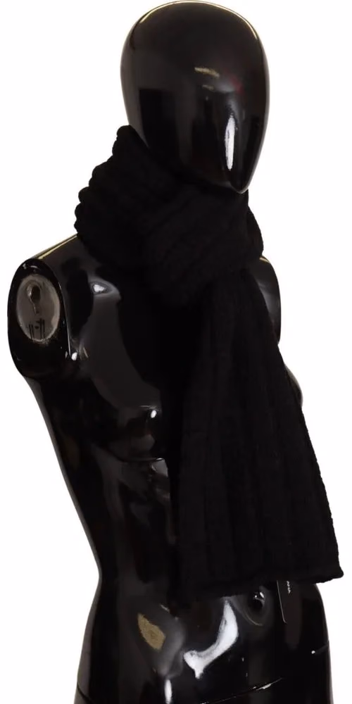 Dolce & Gabbana Black Virgin Wool Knitted Unisex Warmer Shawl Scarf