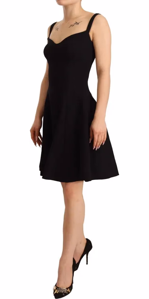 Dolce & Gabbana Black Fit Flare Wool Stretch Sheath Dress