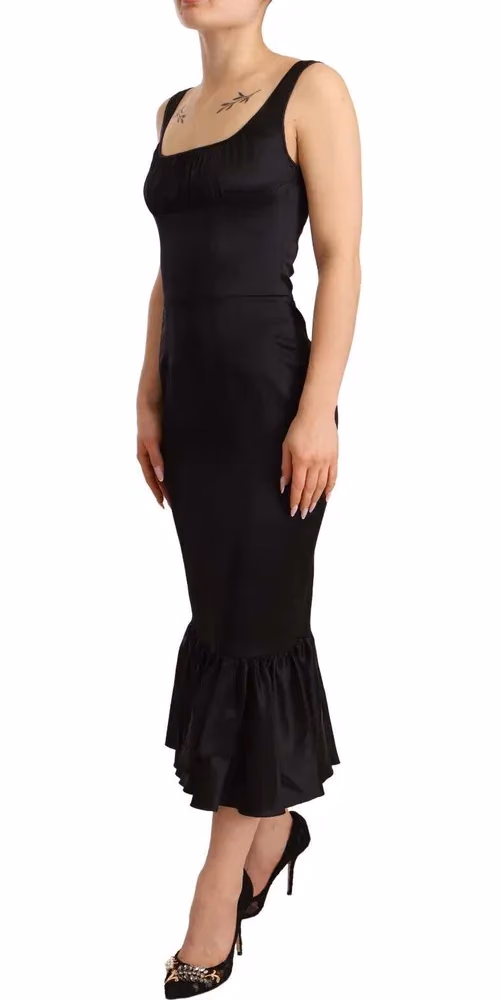 Dolce & Gabbana Black Silk Stretch Sheath Mermaid Midi Dress