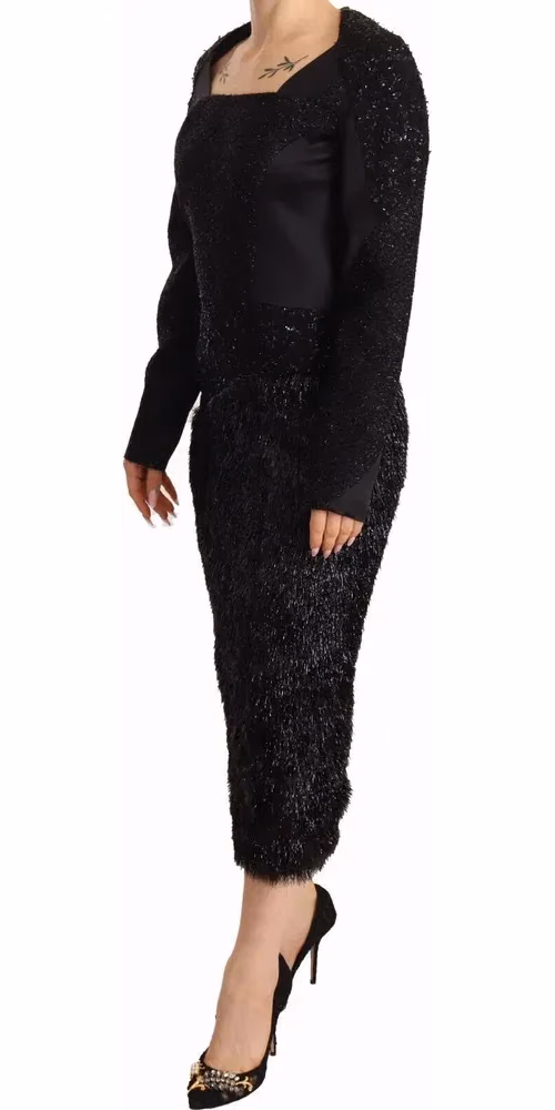 Masha Ma Black Studs Embellished Long Sleeves Sheath Midi Dress